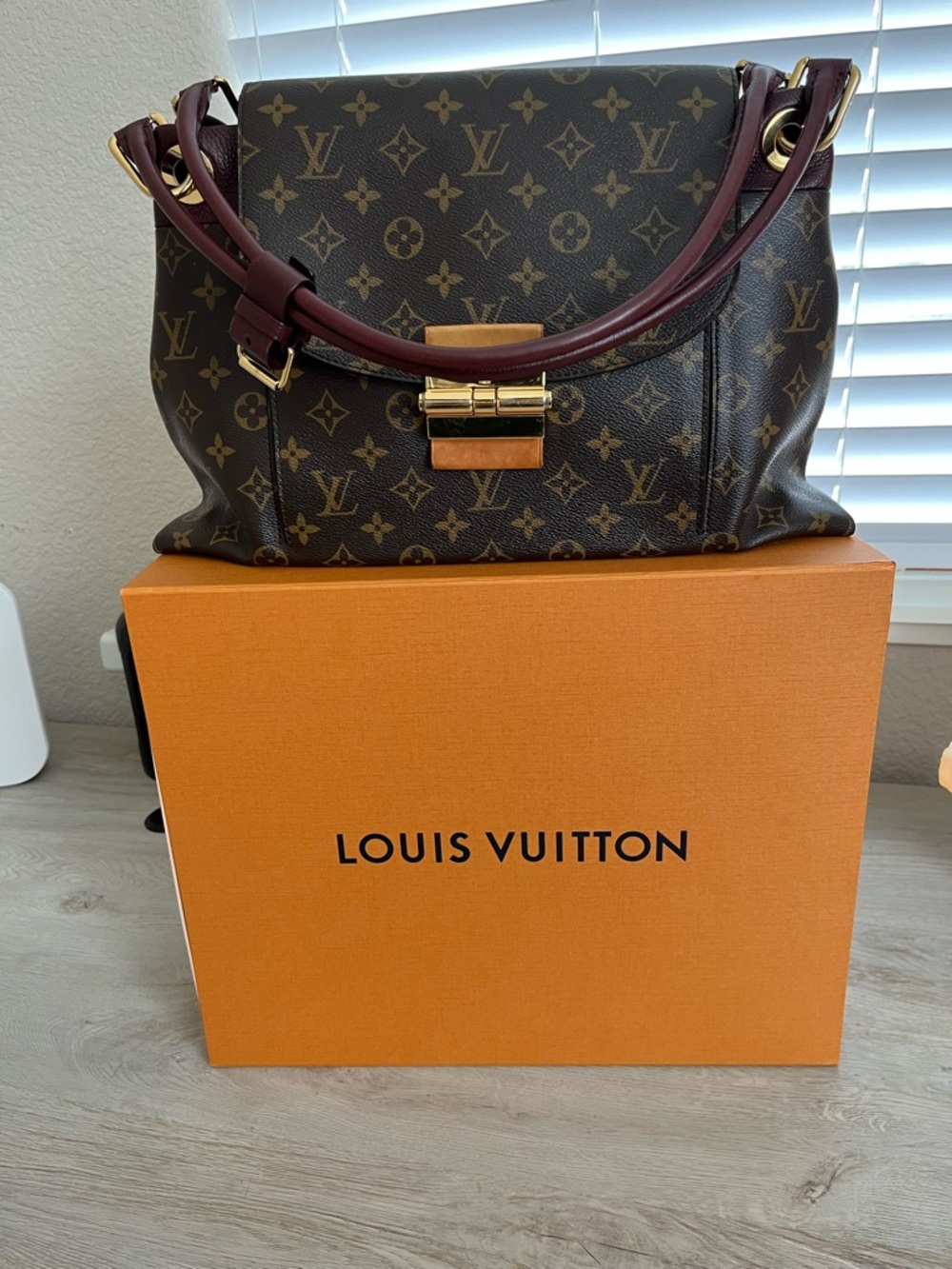 Louis Vuitton Olympe Monogram Shoulder Bag in Brown with Burgundy Trim
